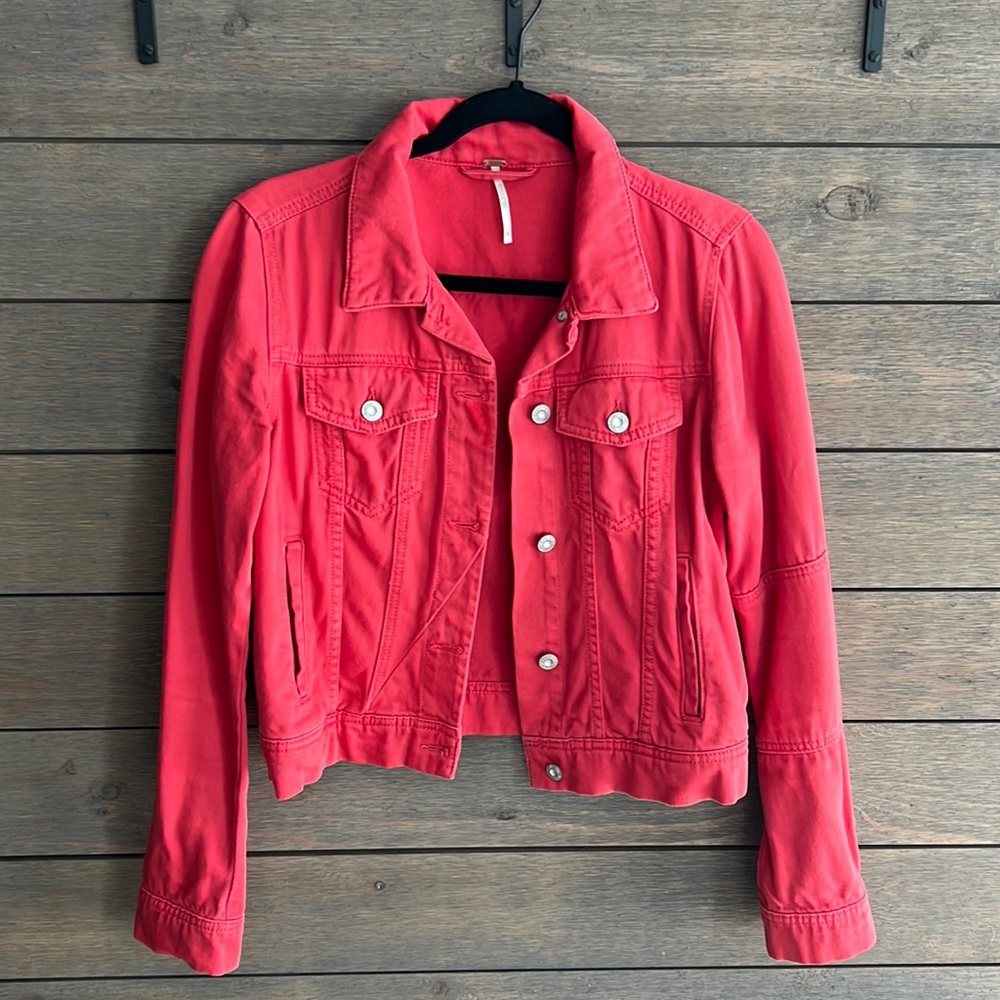 Free People Red Denim Jacket